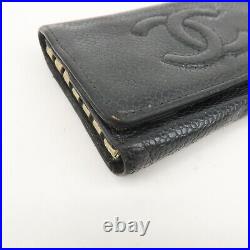 Authentic CHANEL Set of 2 Lamb Skin Caviar Skin 6 Hook Key Case BlackUsed F/S