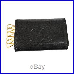 Authentic CHANEL Vintage CC Logos Six Hooks Key Case Black Caviar Skin AK25380f