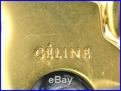 Authentic Celine Leather Key Ring Bag Charm Accessories Black Gold