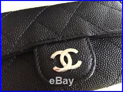 Authentic Chanel 4 Key Holder Black Caviar leather Silver hardware New model