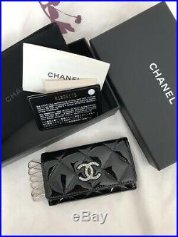Authentic Chanel 6 Ring Key Holder Black Patent Leather Shw