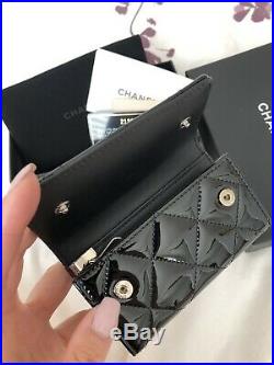 Authentic Chanel 6 Ring Key Holder Black Patent Leather Shw