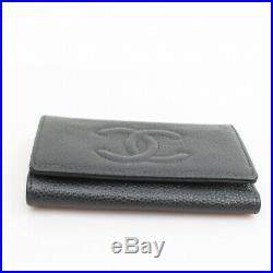 Authentic Chanel Key Case Black Cavier Skin 1101346