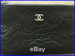 Authentic Chanel Lambskin Card & Coin Holder Keychain Purse with 2 Charms Black