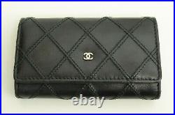 Authentic Chanel Leather 6 Key Ring Holder Wallet Cross-stitch Pattern Accessory