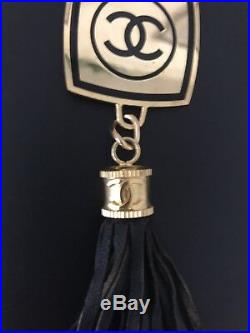 Authentic Chanel Vintage CC Logos Gold & Black With Tassel Leather Key holder