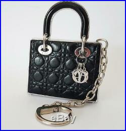 Authentic Christian Dior Lady handbag Charm Keychain RARE Black Quilted Heavy