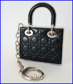 Authentic Christian Dior Lady handbag Charm Keychain RARE Black Quilted Heavy