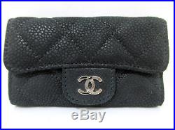 Authentic Excellent CHANEL Matelasse Key Case Soft Caviar Skin Black Box 55975 B