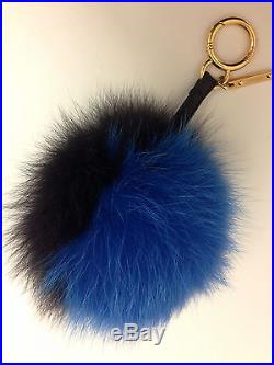 Authentic Fendi Bag Charm Fur Keychain Monster Royal Blue Black BNIB