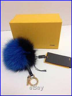 Authentic Fendi Bag Charm Fur Keychain Monster Royal Blue Black BNIB