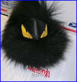 Authentic Fendi Black Fox Fur Monster Bag Bug Charm with Gold-Tone Hardware