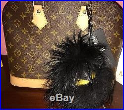 Authentic Fendi Black Monster Bag Bug Fur Charm Yellow Eyes Keychain