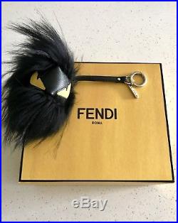 Authentic Fendi Black & Yellow Grimmy Fur Bag Bug Monster Key Chain Charm $690