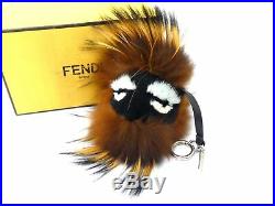 Authentic Fendi Fox Fur Monster Bag Bug Kooky Charm Key Ring Unused D1124