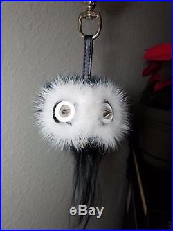 Authentic Fendi Monster Fur PomPom Bag Bugs Keychain Bag Charm Green/white/black