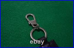 Authentic GUCCI key holder chain ring black charm leather GG logo from japan
