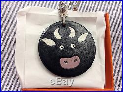 Authentic HERMES Black Cow Bull Bag Charm Keychain RARE
