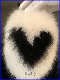 Authentic LOUIS VUITTON Fuzzy V Bag Charm/Key Holder Fur White and Black