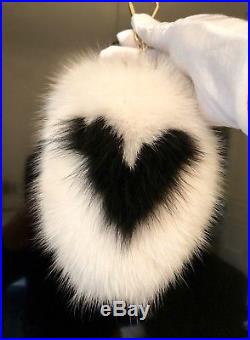 Authentic LOUIS VUITTON Fuzzy V Bag Charm/Key Holder Fur White and Black