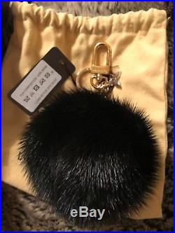 Authentic Louis Vuitton Fuzzy Mink Fur Black Bubble Bag Charm key chain M00008