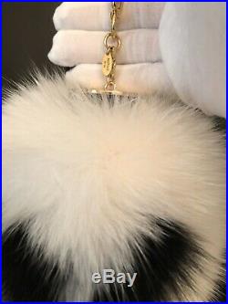 Authentic Louis Vuitton Fuzzy V Bag Charm /Mink Fur/ Key holder White and Black