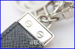 Authentic Louis Vuitton Key Ring LV Club Silver X Black Taiga Leather 366381