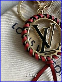 Authentic Louis Vuitton Red Black Very Bag Charm Key Ring/Holder Mint withBox