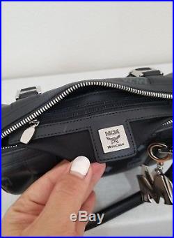 Authentic MCM Mini Boston Bag Black Leather Boston Bag W Key Chain Charms