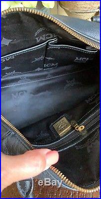 Authentic MCM Mini Boston Bag Black Leather Boston Bag W Key Chain Charms