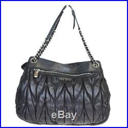 Authentic MIU MIU Logos Chain Shoulder Bag Leather Key Black Turkey 61MA992