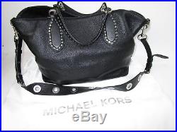 Authentic Michael Kors Leather Brooklyn Large Black Tote With Key Chain EXCELLENT