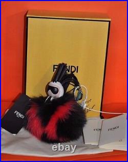 Authentic New Fendi Karl Pompon Karlito Black Red Fox Fur Monster Key Chain Bag