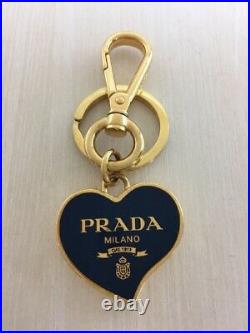 Authentic PRADA Gold Black Heart Charm Key chain Key holder Accessories Pendant