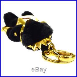 Authentic PRADA MILANO Queen Bear Key Chain Bag Charm Beads Wool Black 66BF435