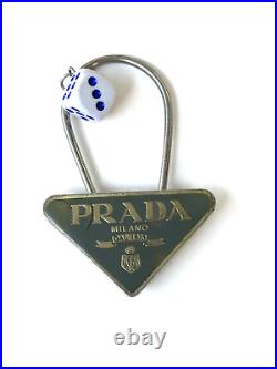 Authentic PRADA Vintage Logo Triangle Metal Key Ring