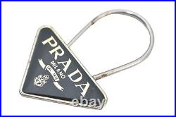Authentic PRADA Vintage Metal Logo Key Ring Charm Black 0325H