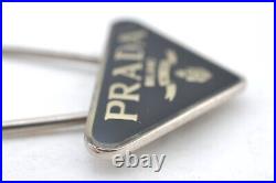 Authentic PRADA Vintage Metal Logo Key Ring Charm Black 0325H