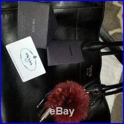 Authentic Prada Black subtle leather City Calf Handbag with Prada Key Chain