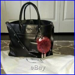 Authentic Prada Black subtle leather City Calf Handbag with Prada Key Chain