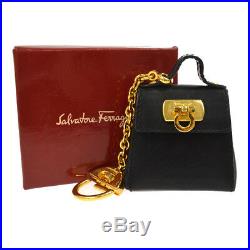 Authentic Salvatore Ferragamo Gancini Bag Key Chains Leather Black Italy S07712k