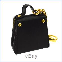 Authentic Salvatore Ferragamo Gancini Bag Key Chains Leather Black Italy V20441