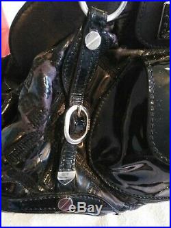 Authentic Versace Large Black Leather Handbag with Key Chain