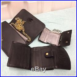 Authentic Vingate Chanel Black Lambskin Shoulder Bag Wallet Keychain 5 Set Black