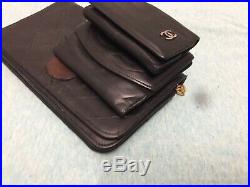 Authentic Vingate Chanel Black Lambskin Shoulder Bag Wallet Keychain 5 Set Black