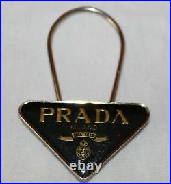 Authentic Vintage Prada Milano Black Gold Triangle Logo KeyChain Charm NICE