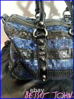 BETSEY JOHNSON Designer Limited Edition Sequin Dice Purse Black Blue Stripe Bag