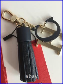 BLACK FRIDAY CAROLINA HERRERA KEY Chain BAG Charm Leather. Tassel Navy NWT