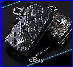 BMW Leather Car Key Keychain Fob Case Holder Zipper Cover 1 3 4 5 series Black