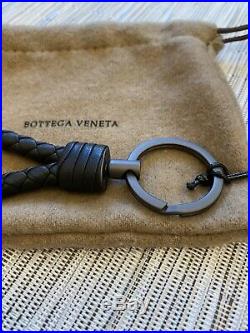 BOTTEGA VENETA Intrecciato Loop Key Chain Black Leather Dark Toned Ring